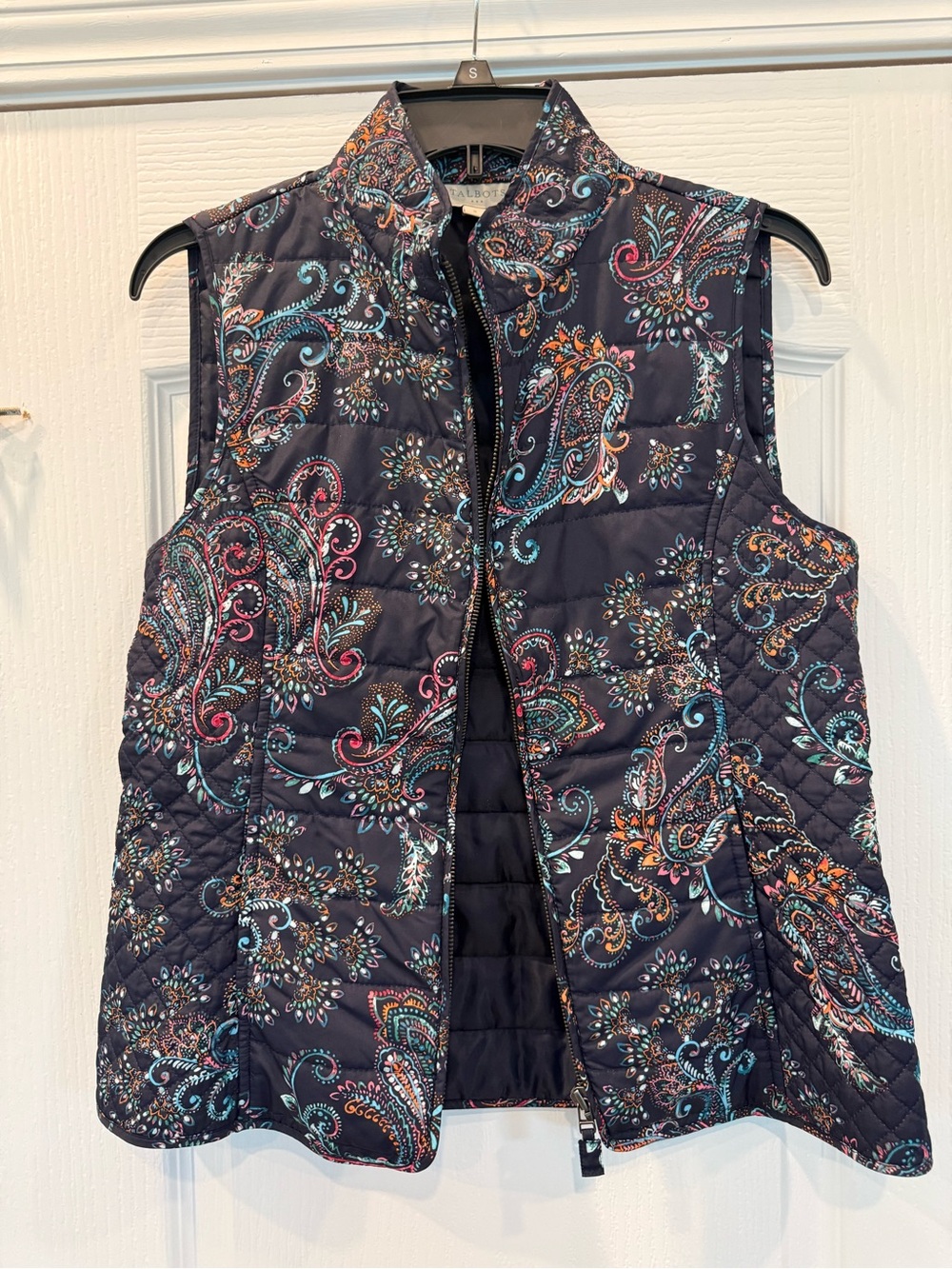 Talbots Quilted Paisley Print Puffer Vest - Navy with multicolors size small